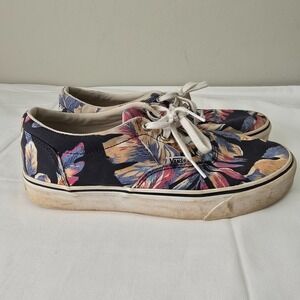 Vans Women’s Canvas Floral Skate Shoes Size 8.5 Lace Up Low Top Blue Pink